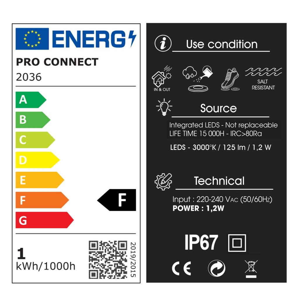 2036B - 3 encastrés bois Ø6cm Bleu