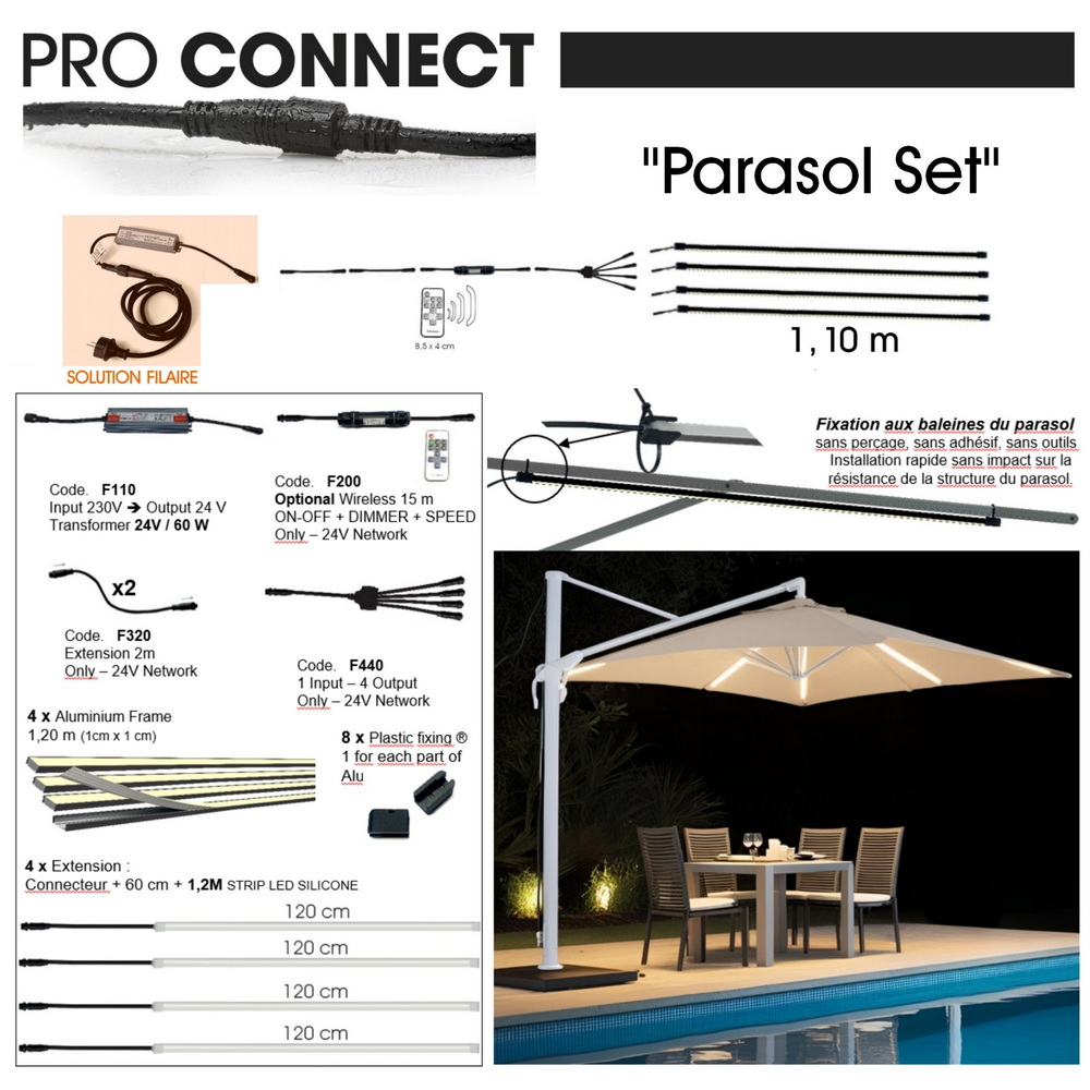 1014 - Kit éclairage Parasol via transfo 24V (+ Alim 230V)