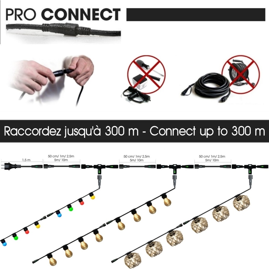 Guirlande 1,5m TEMPEST (Ampoules Incassables) 3xE27/G45 LED 1W - 1700K