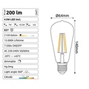 C721 - E27/ST64 -4,5W - 450 lm - Dim. -2100°K - Smoky