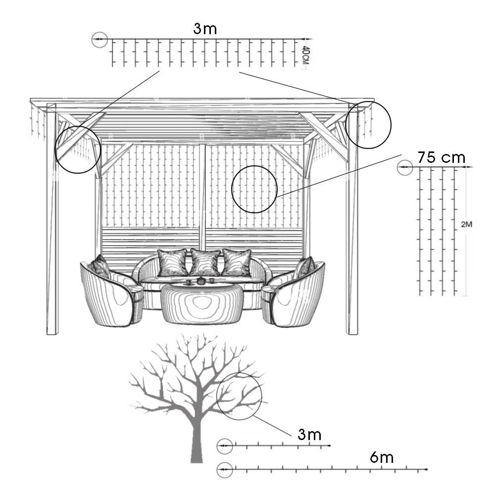9520 - EXTENSION - Guirlande 60 LEDS (Fixe) - 6 m - Fil Noir - Blanc Chaud 2200°k