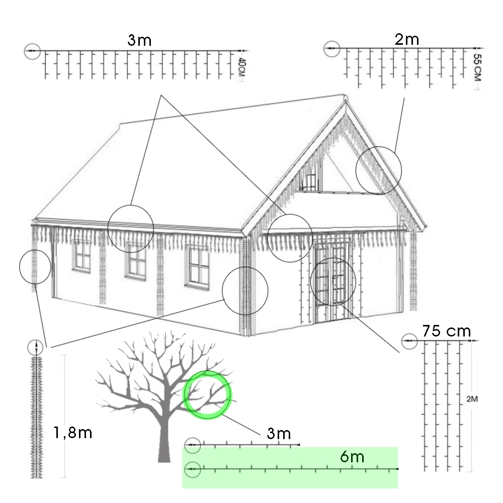 9523 - EXTENSION - Guirlande 60 LEDS (Flash) - 6 m - Fil Noir - Blanc Froid 6500°K