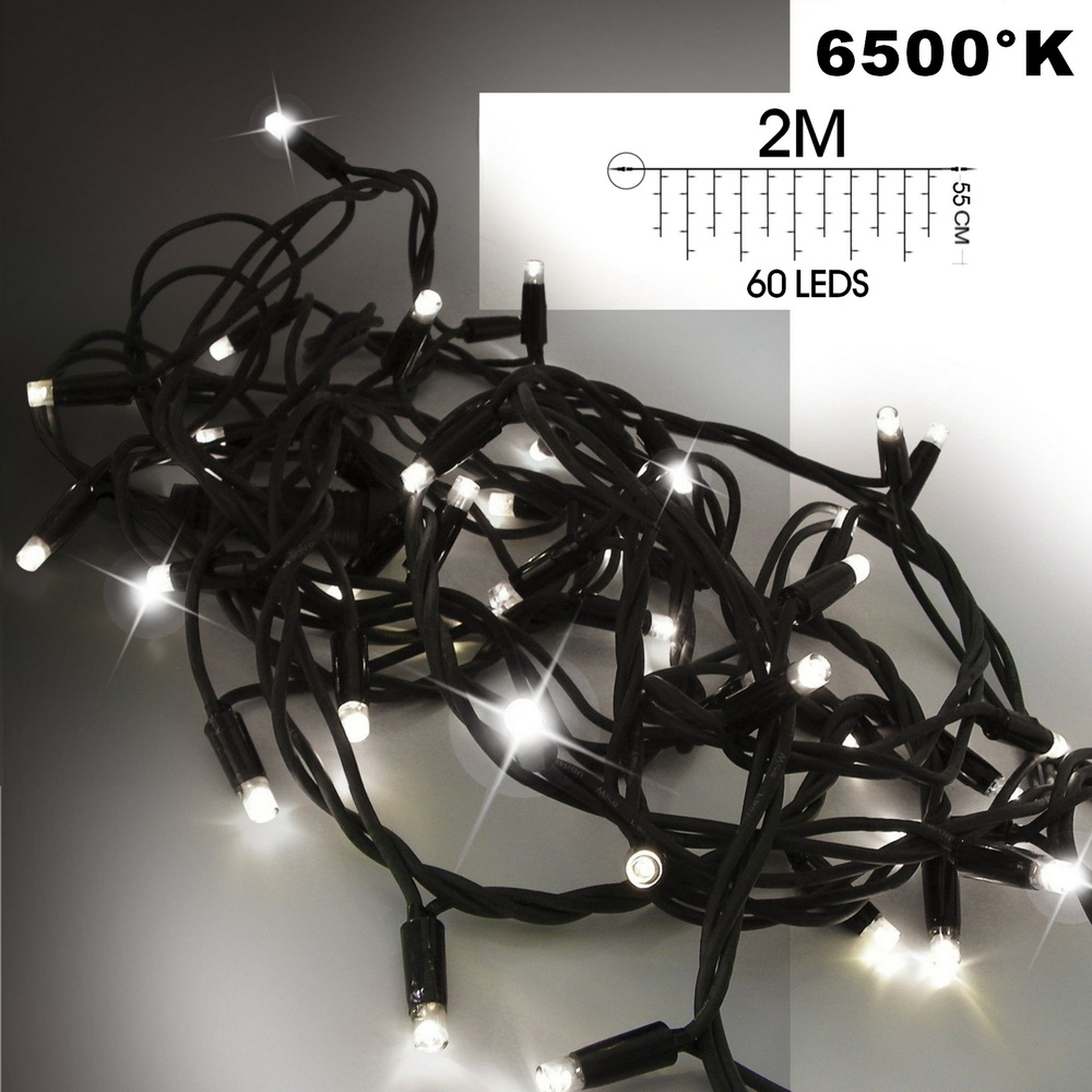 9533 - EXTENSION - Stalactite 60 LEDS (Flash) - L 2 m x H 55 cm -  Fil Noir - Blanc Froid 6500°K