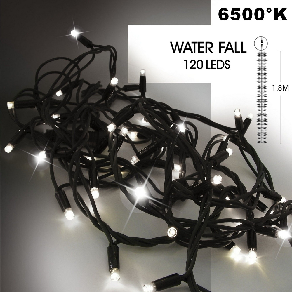 9573 - EXTENSION - Water Fall 120 LEDS (Progressif) - Ht. 1,80 m x 20 cm -  Fil Noir - Blanc Chaud 6500°K