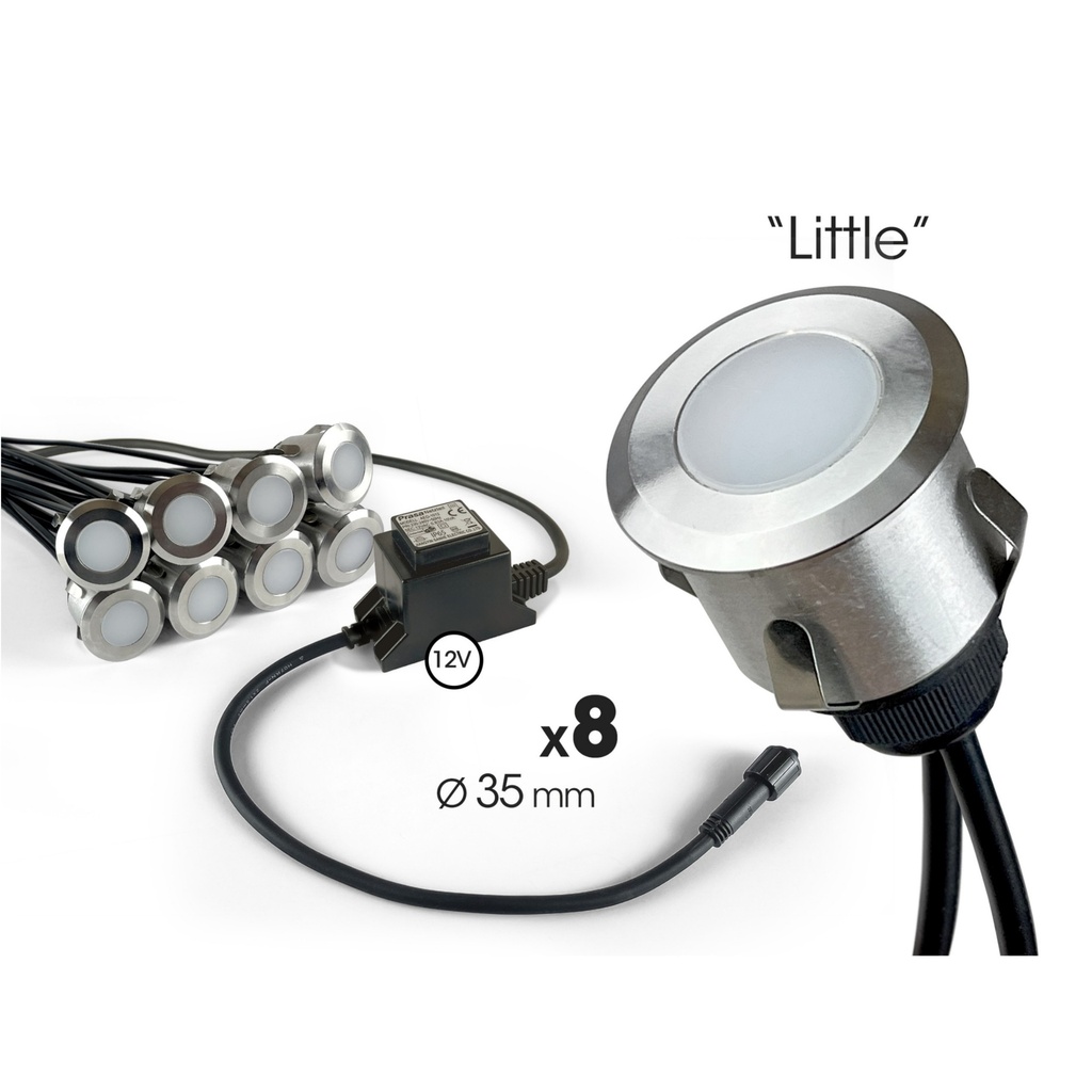 2016 - Kit 8 mini focos embutidos em madeira Ø3,5cm + Trsf 12V