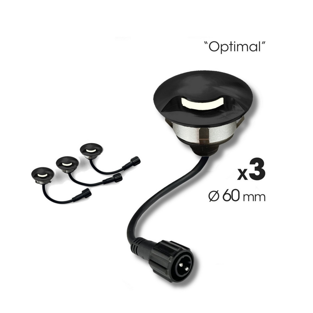 2036-D311 - 3 recessed wooden spotlights Ø6cm black - 1 window