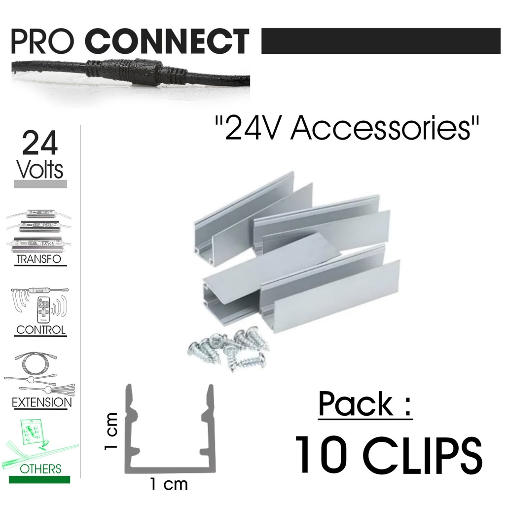 10 Fixations Alu 1,5 cm pour Bandeaux LED (1116-1186)