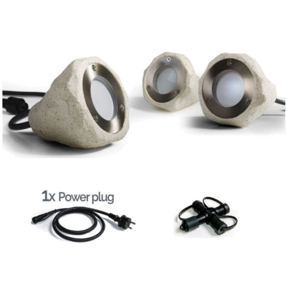 3216-Set - 3er-Set 2-W-Strahler aus Kunstharz in Steinoptik