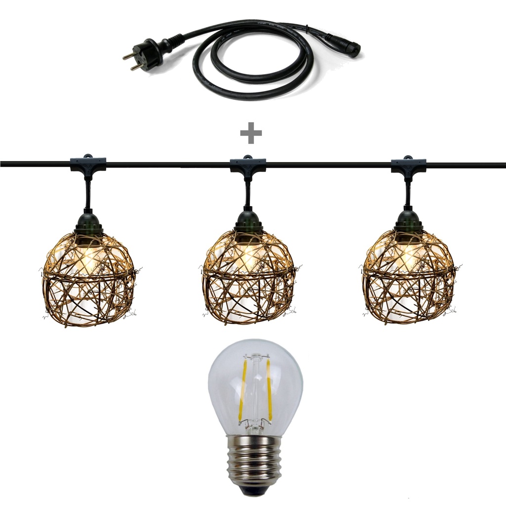 8606-G33-60L-P - Guirlande 6m 8xE27 Rattan Ball + prise