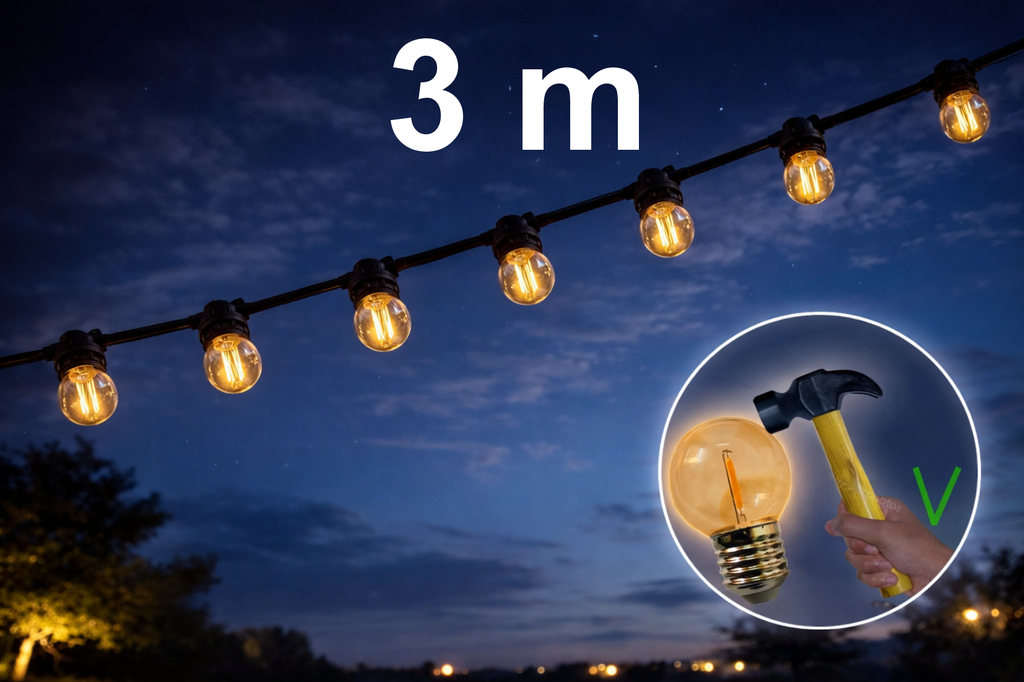 Guirlande 3m TEMPEST (Ampoules Incassables) 6xE27/G45 LED 1W - 1700K