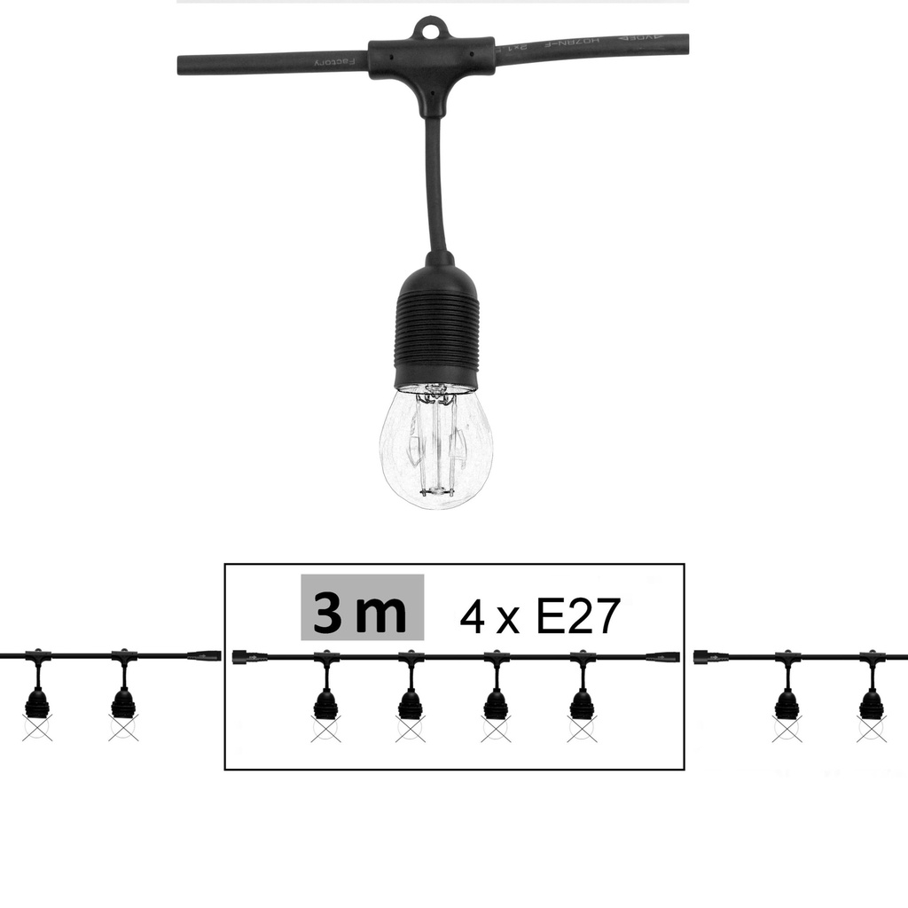 Guirlande BISTRO 3,0 m - 4xE27, Raccordable jusqu'à 300m (Vendu sans ampoules)