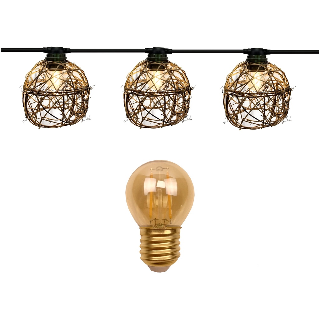 Guirlande 3m ROTIN NATUREL (Ampoules Antic) 6xE27/G45 LED 2W - 1700K