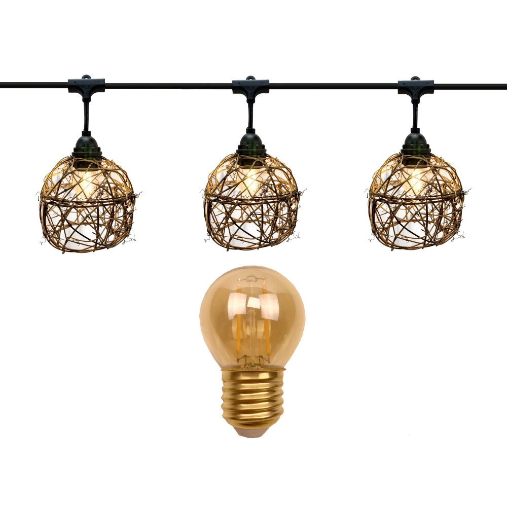 Guirlande 6m ROTIN NATUREL (Ampoules Antic) 8xE27 LED 2W - 1700K