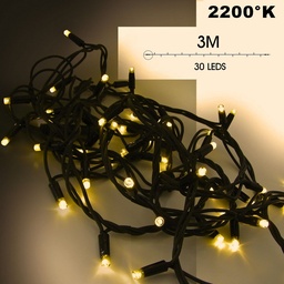 [9510] EXTENSION - Guirlande 30 LEDS (Fixe) - 3 m - Fil Noir - Blanc Chaud 2200°k