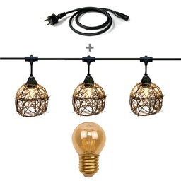 [8606-G33-60L-P] 8606-33-60L-P - Guirlande 6m 8xE27 Rattan Ball + prise