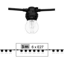 [G503] Guirlande 3,0 m - 6xE27, Raccordable jusqu'à 300m (Vendu sans ampoules)
