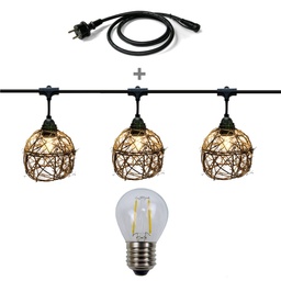 [8606-G33-60L] Guirlande 6m ROTIN NATUREL (Ampoules Antic) 8xE27 LED 2W -1700K + prise (copie)